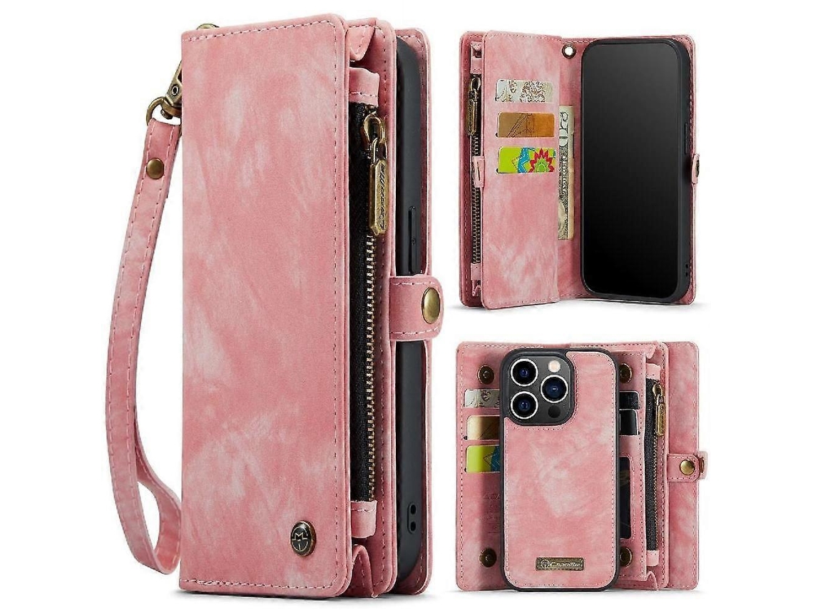 Capa Para Iphone 13 Pro Max Tpu Pc Couro Feito À Mão Com Zíper Porta-cartões Destacável Capa Carteira Tripla Com Magnético Forte