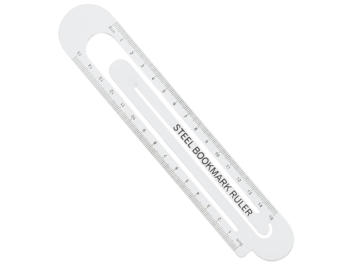 Régua Reta Com Ponta Marcador De Página Metal 2 Em 1 E 15 Cm,