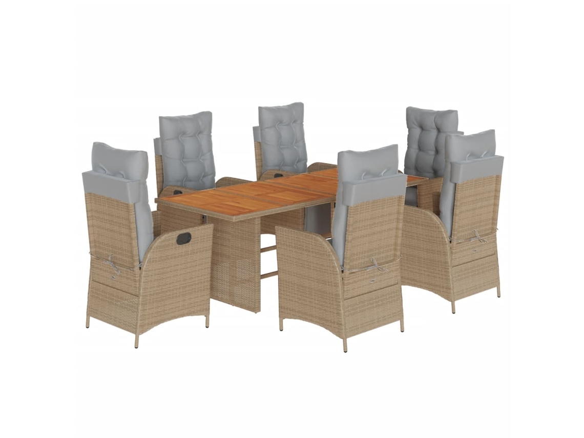 Maison Exclusive - 7 Pcs Conj. Jantar Jardim C/ Almofadões Vime Pe Bege Misturado