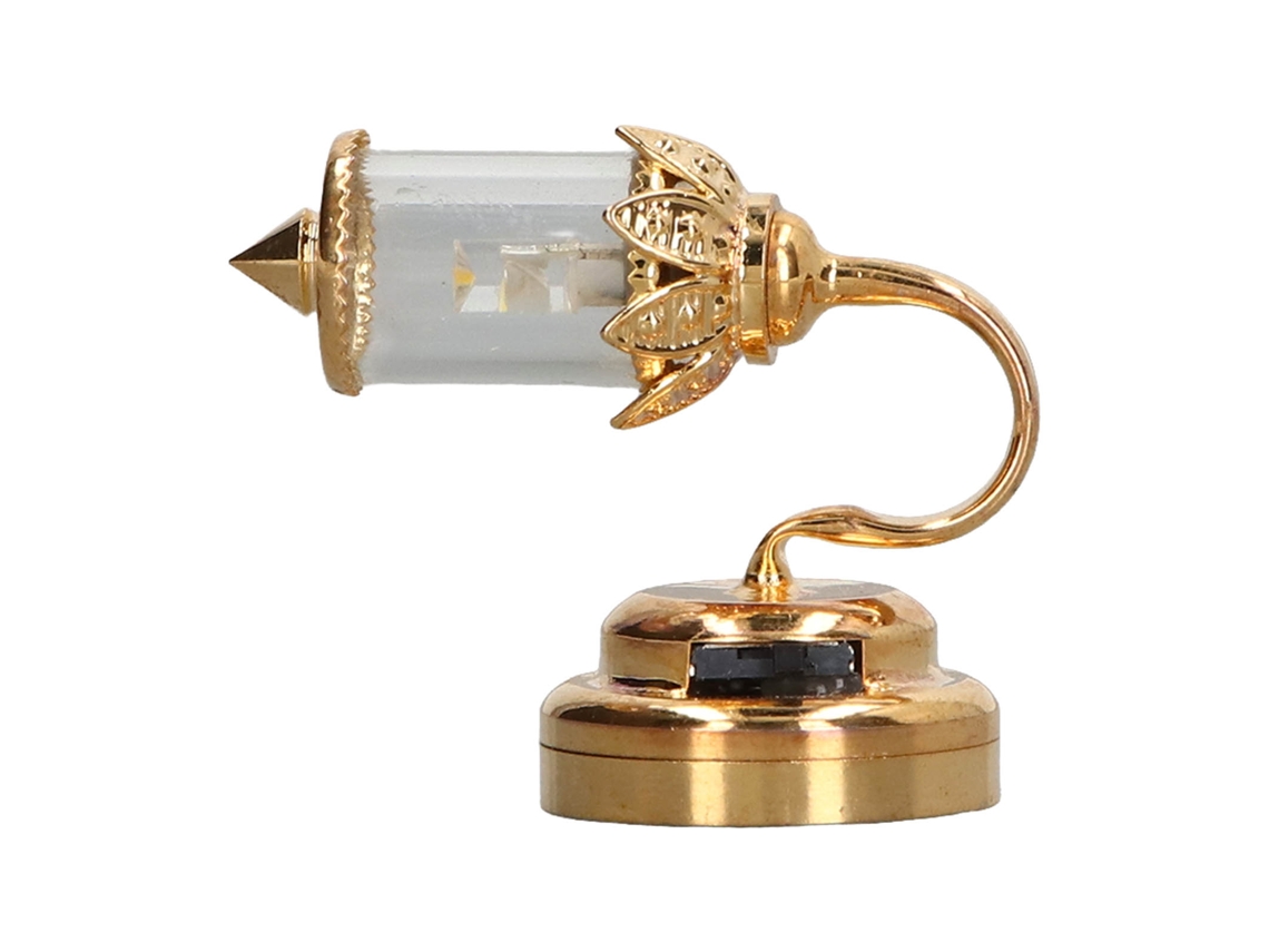 Luz Miniatura Para Casa De Boneca 1:12 Com Toldo Transparente E Decoração De Metal Dourado Led