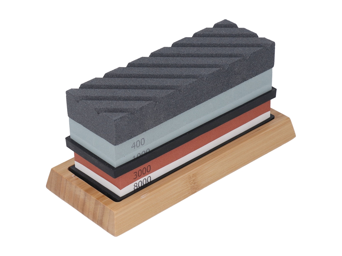 Kit de pedra de afiar facas com base de bambu, pedra de óleo profissional para afiar facas de carne.