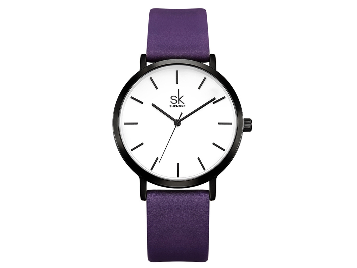 Relógio de Pulso Feminino Simples de Quartzo com Pulseira de Couro Pu (roxo vermelho)