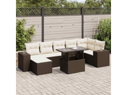 Vidaxl 8 Pcs Conjunto Sofás De Jardim C/ Almofadões Vime Pe Castanho