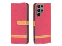 Capa Para Samsung Galaxy S23 Ultra 5g Em Couro Com Textura Jeans E Blocos De Cores