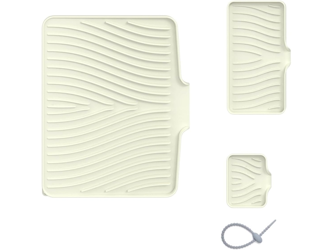 Conjunto De 3 Tapetes Silicone Com Borda Elevada Para Pia Cozinha, Saboneteira De Bancada E Escorredor Mamadeiras