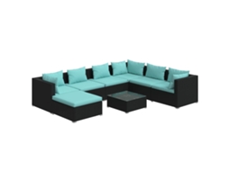 Maison Exclusive - 8 Pcs Conjunto Lounge De Jardim C/ Almofadões Vime Pe Preto