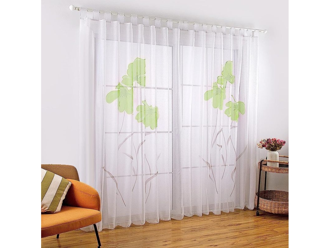2 Cortinas de Sala Nova Line com estampa floral, 150x260cm, verde