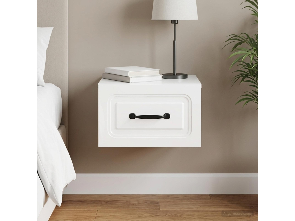 Vidaxl Gabinete De Canto Montado Na Parede Com Gaveta Branco Brilhante