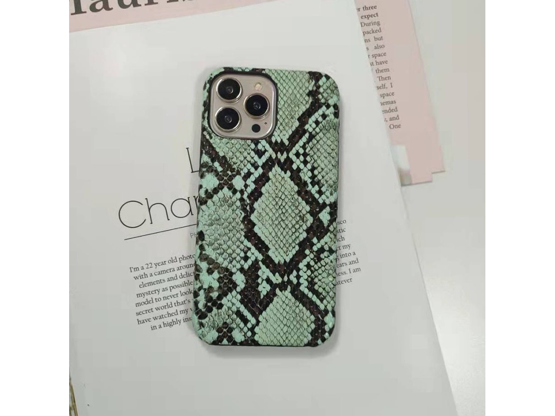 Capa Para Iphone 17 Pro Max Em Couro Sintético Com Textura De Píton Ciano