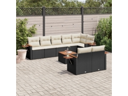 Vidaxl 9 Pcs Conjunto De Sofás P/ Jardim C/ Almofadões Vime Pe Preto