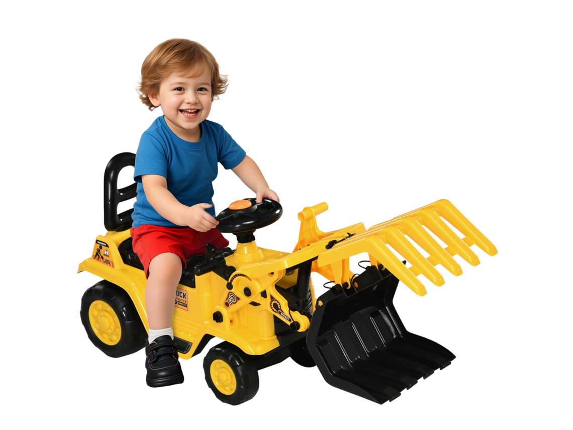 Manual Da Escavadeira Para Crianças De 2 A 4 Anos Com Alicate, Botão De Som E Espaço De Armazenamento Oculto, Pp E Abs, 83x27x39 Cm, Amarelo E Hachi