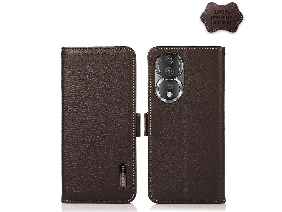 Capa Para Celular For Honor 80 Pro Khazneh Em Couro Cor Lichia Com Fecho Magnético Lateral E Proteção Rfid.