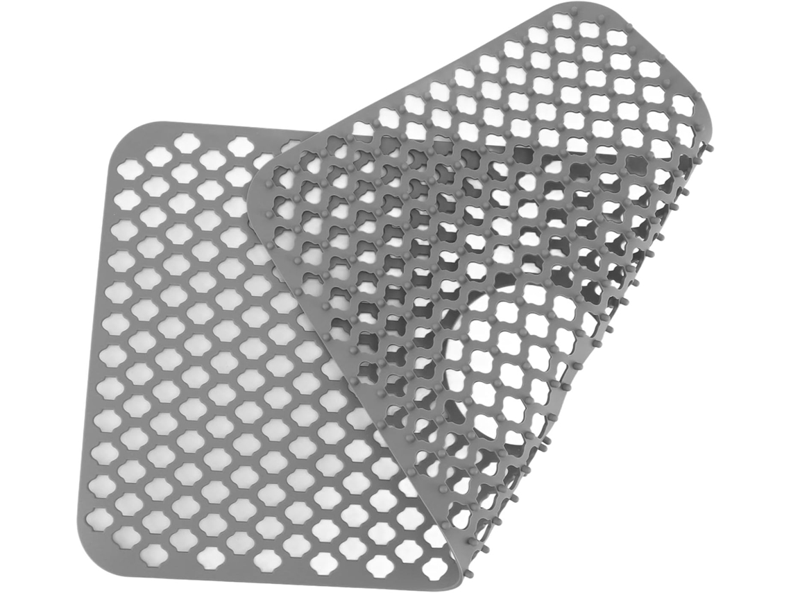 Tapete Isolante Grande Vazado para Protetor de Piso de Cozinha Silicone Antiderrapante Na Cor Cinza, Design