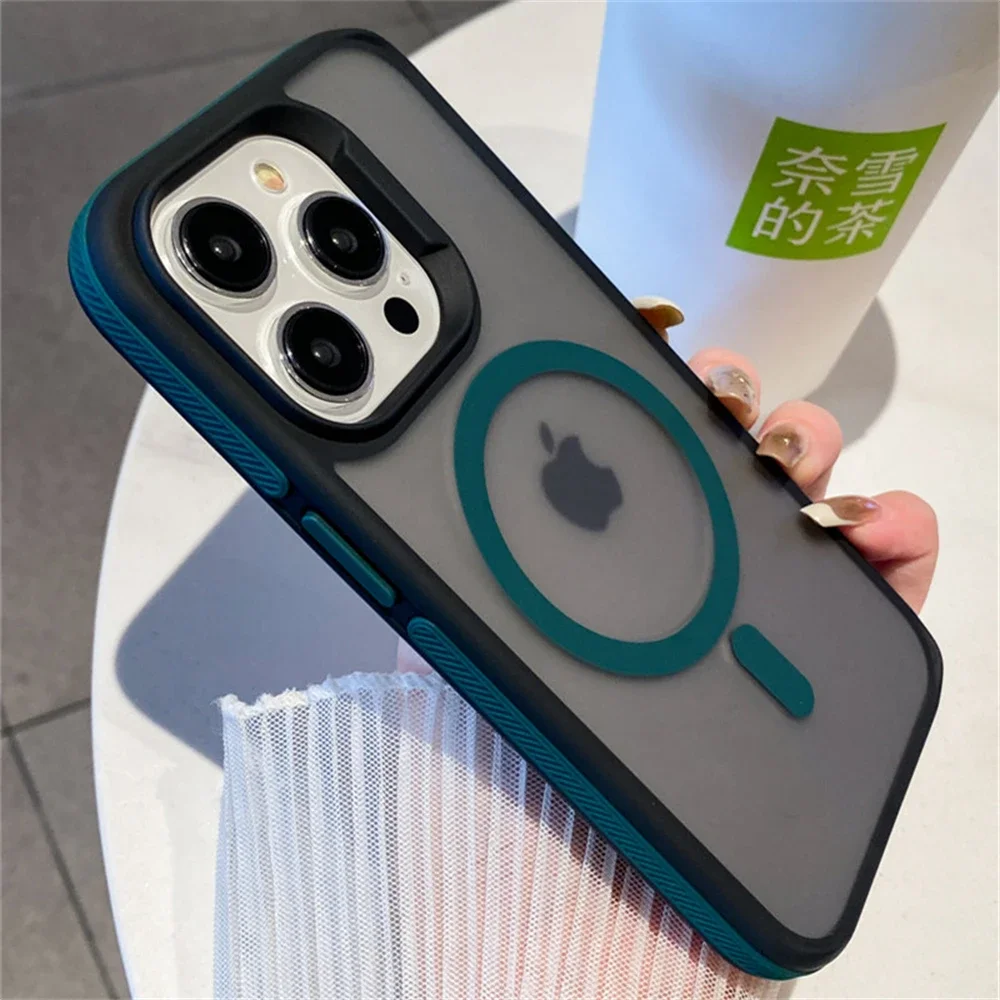 Capa Magnética Semitransparente Fosca Colorida Para Iphone 15 (verde Escuro)