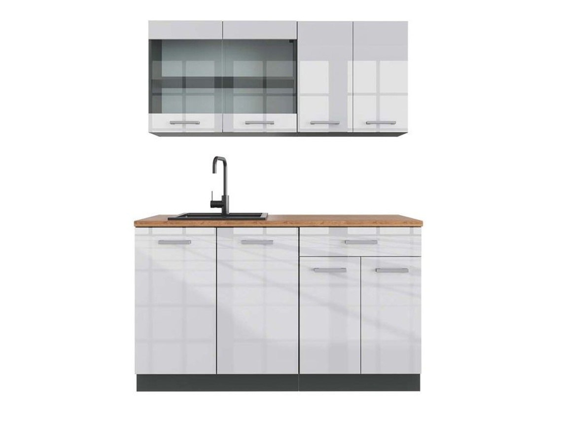 Cozinha R-Line, 140 cm, Carvalho PT, Branco brilhante/Antracite, Vicco