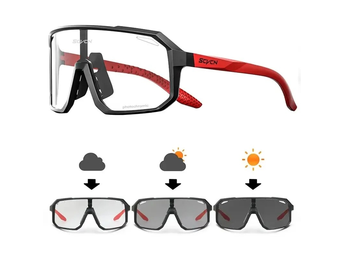 (vermelho) Óculos De Ciclismo Fotocromáticos Unissex, Proteção Uv400, Adequados Para Esportes Ao Ar Livre.