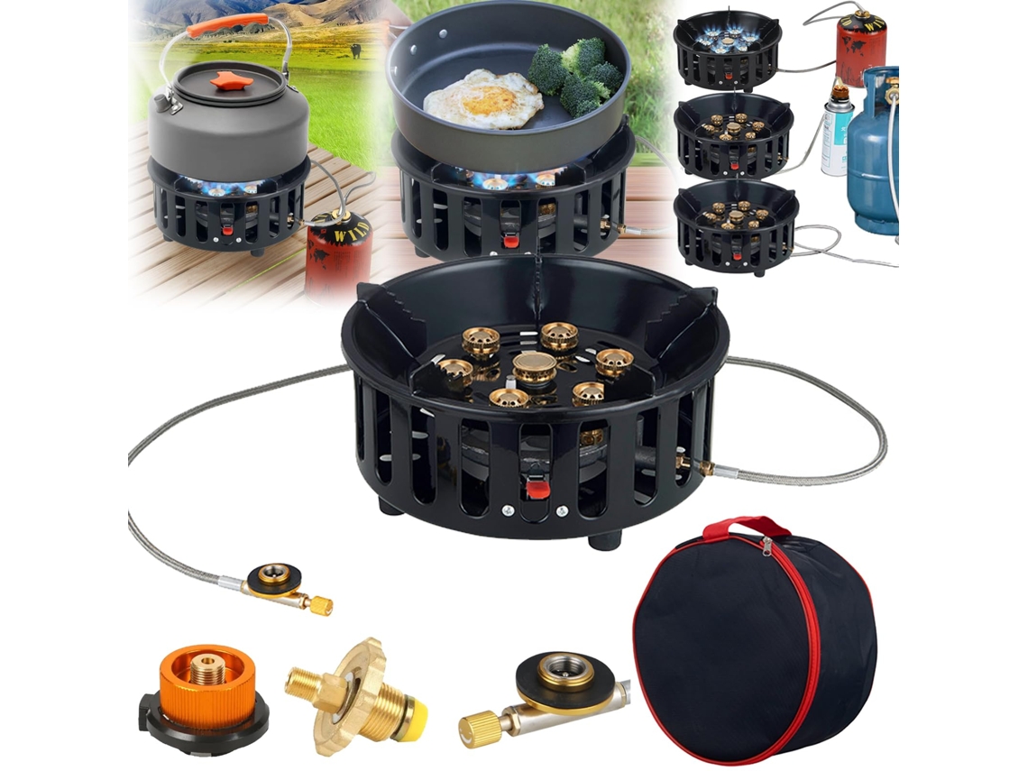 Fogão A Gás De Três Bocas De 16800w Conjunto De 3 Adaptadores Ignição Piezoelétrica Festa Ao Ar Livre Zeuxo