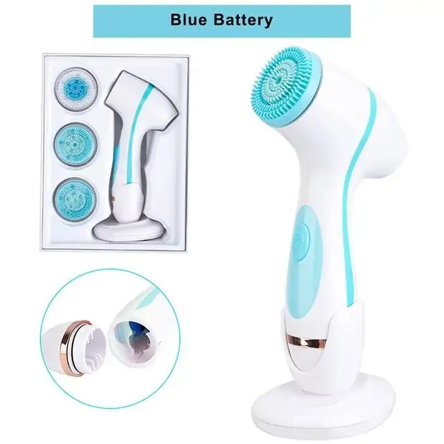 (bateria Azul) Lavador Facial Duplo Rotativo À Prova D'água, Esfoliante, Massageador Facial