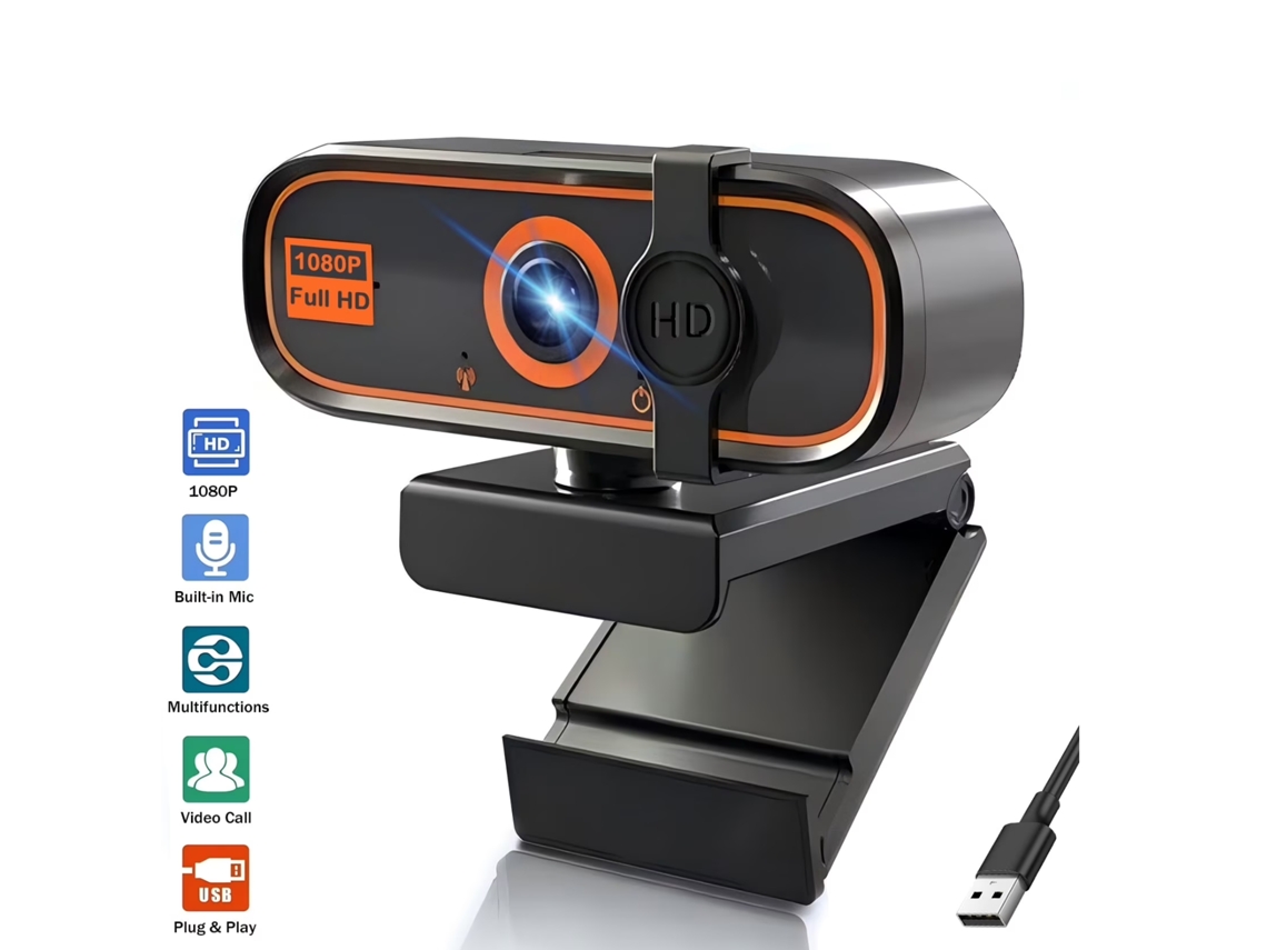 Webcam Usb Hd 1080p Com Microfone Para Chamadas De Vídeo Em Laptops, Pcs E Desktops (preta)
