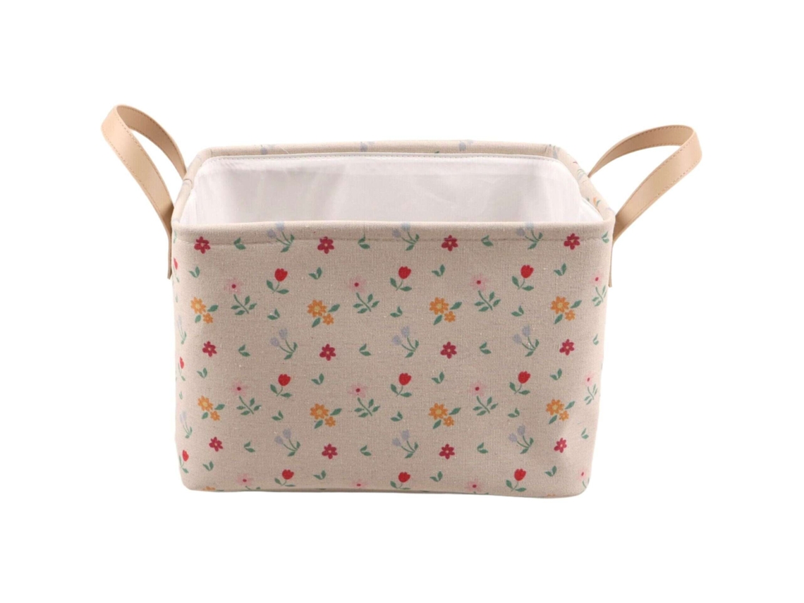 Cesto Retangular 33x23x22cm Tecido Flores Kasa