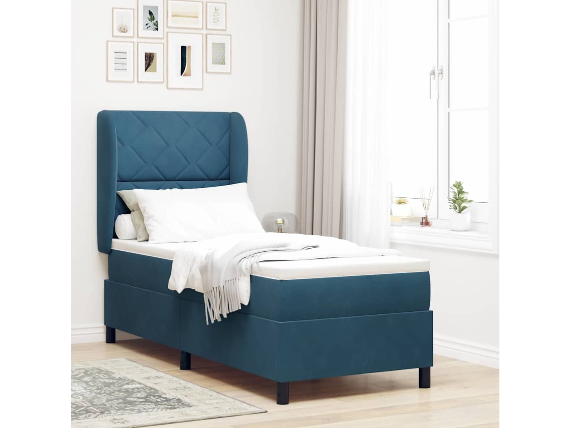 Vidaxl Cama Box Com Cabeceira Manual Azul Escuro 200 X 80 Cm Veludo