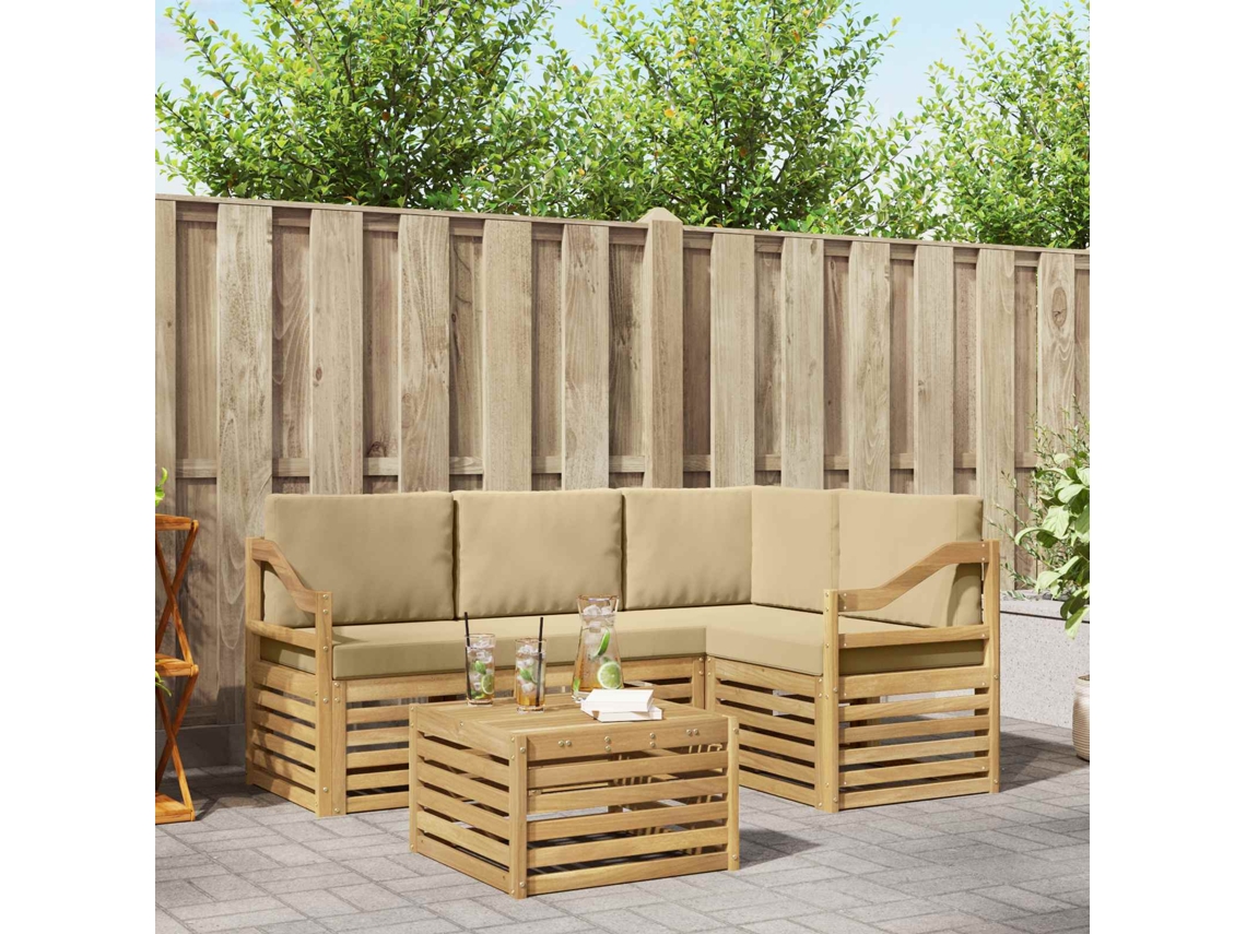 Vidaxl Conjunto De Sofás Para Exterior 5 Pcs Branco E Bege