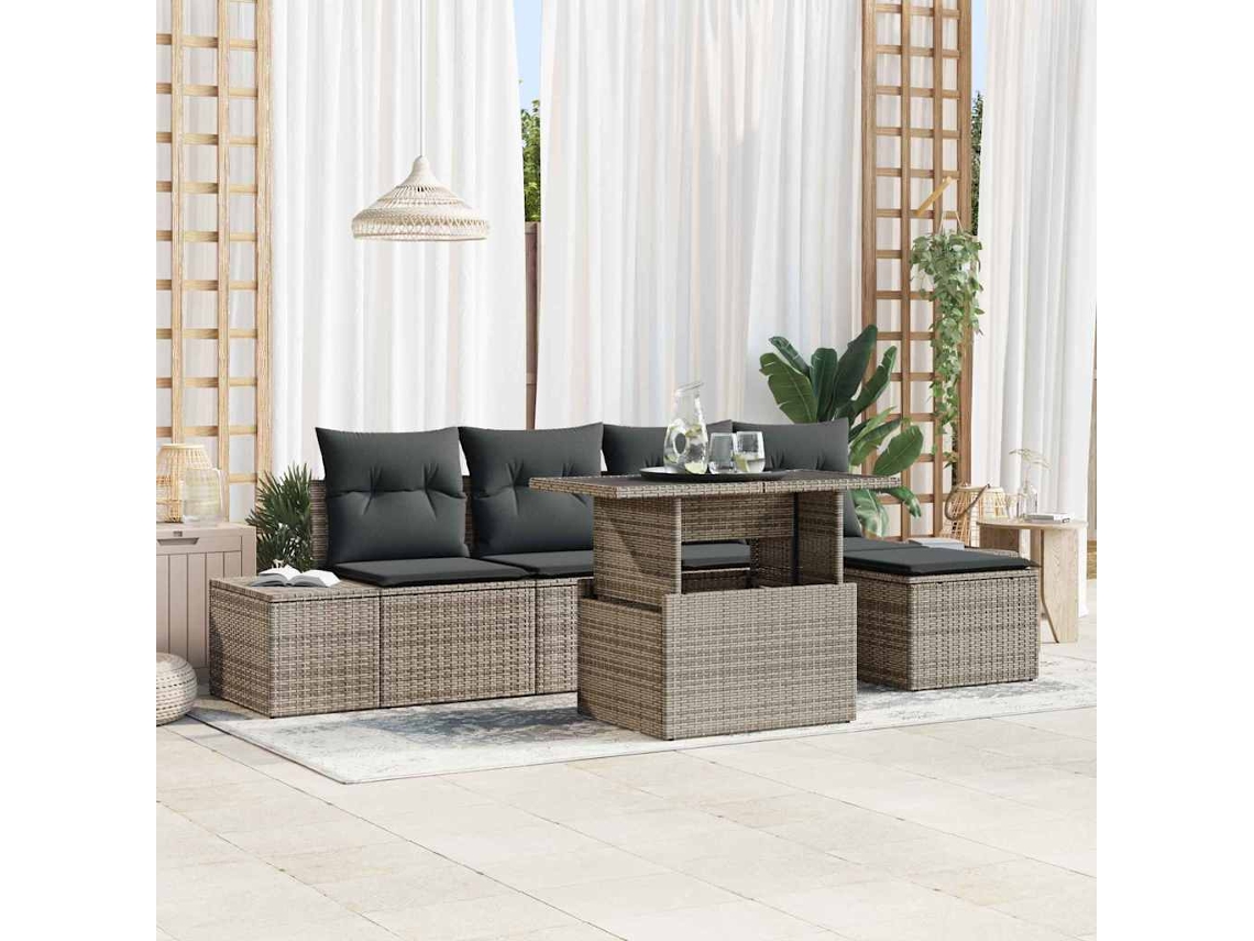 Vidaxl Conjunto De Sofá De Jardim 6 Unid. Cinzeto Vime Pe