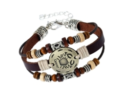 Pulseira De Contas Com Pingente Estilo Couro Falso Unissex Presente