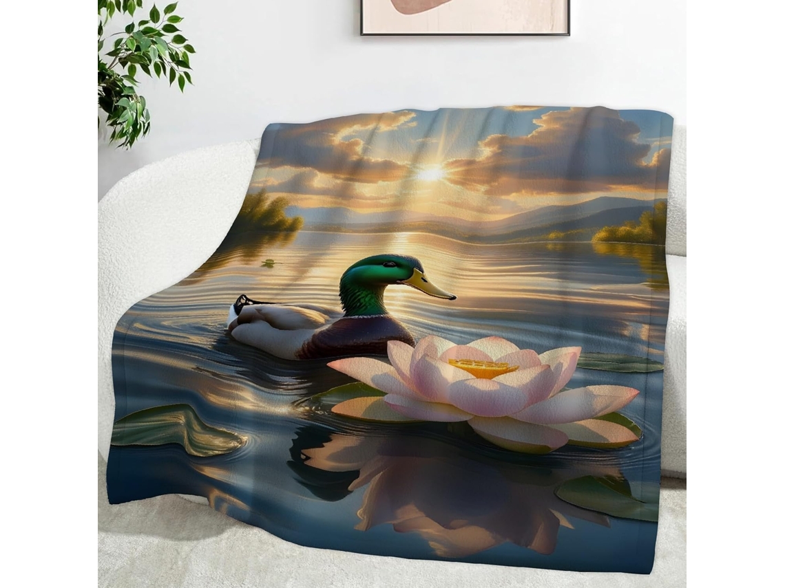 Manta Flor de Lótus Pato Desenho Animado 150x200 Cm Multifuncional Macia Flanela Aconchegante para Cama Cochil