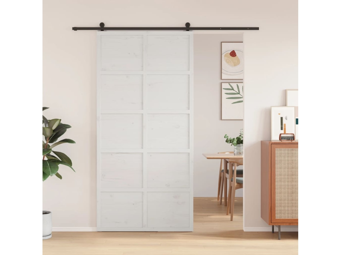 Porta De Celeiro 100x208 Cm Madeira De Pinho Maciã§a Branco DKD HOME DECOR