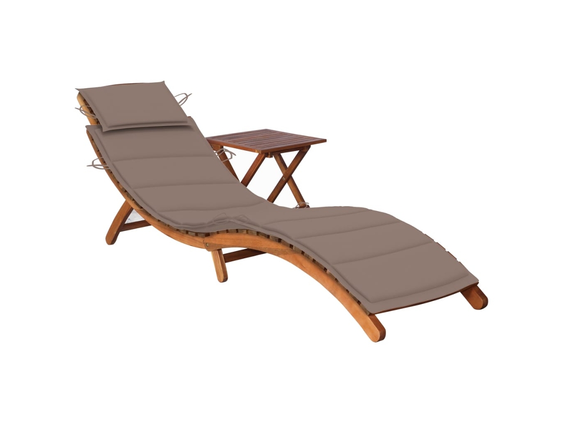 Sunlounger With Table, Sunloungers With Tables Vidaxl Cinzento-acastanhado Madeira De Acácia (n/a)