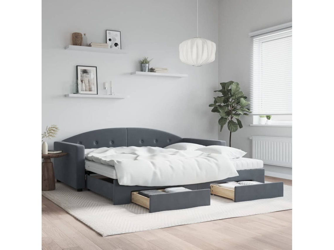 Sofá cama con cajones y terciopelo gris oscuro de 100x200cm