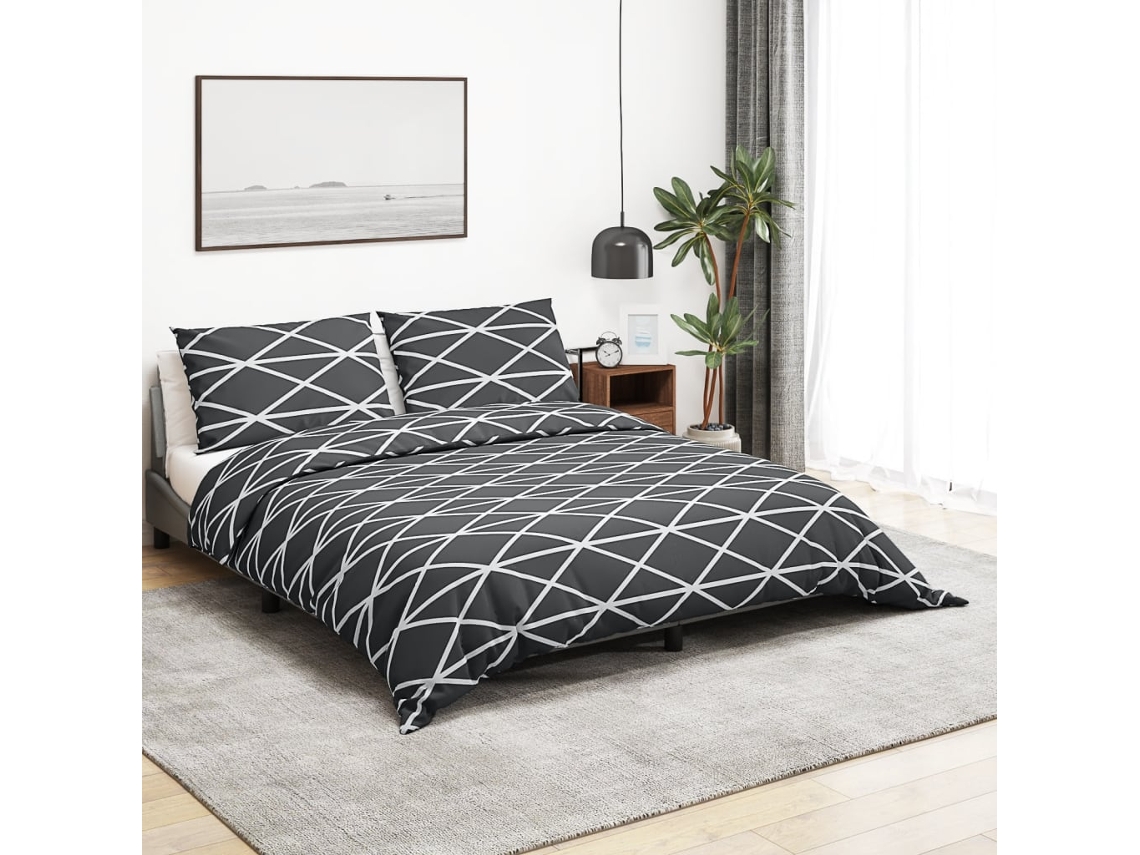 Vidaxl Conjunto De Capa De Edredão 200x200 Cm Algodão Cinza