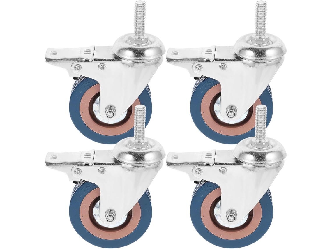 4 Rodízios Giratórios Industriais, Pvc Cinza, 7,6 Cm , com Freio GOKOCO (3 Polegadas)