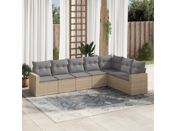 Vidaxl 7 Pcs Conjunto De Sofás P/ Jardim Com Almofadões Vime Pe Bege