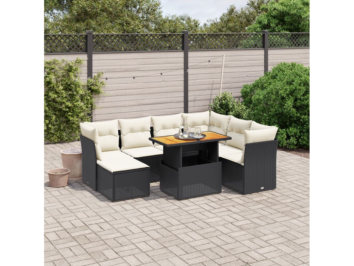 Vidaxl 8 Pcs Conjunto Sofás De Jardim Com Almofadões Vime Pe Preto