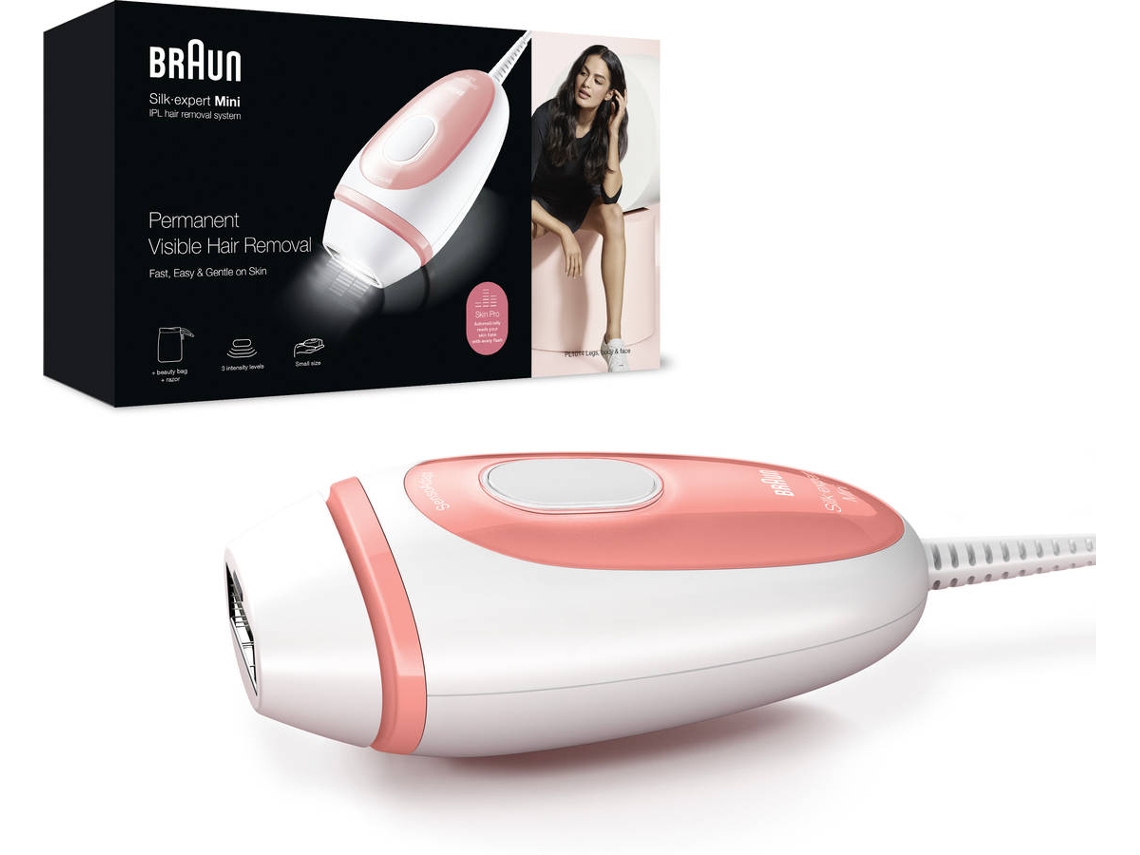 Depiladora Luz Pulsada BRAUN Silk·expert Mini PL1000 (IPL - Multi-zonas - Branco e Rosa)