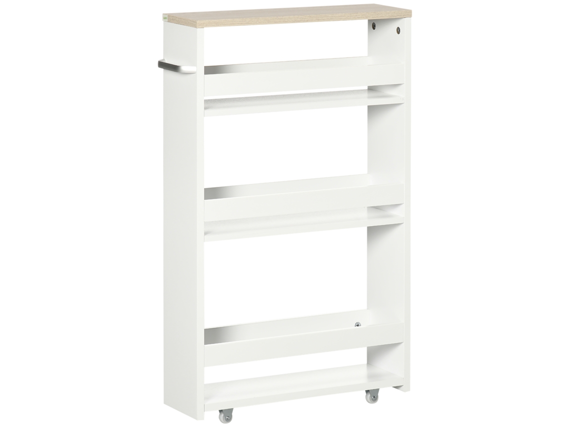 Carrinho De Armazenamento De 3 Andares Com Rodas E Alça, Multiuso, 48x15x80cm, Branco