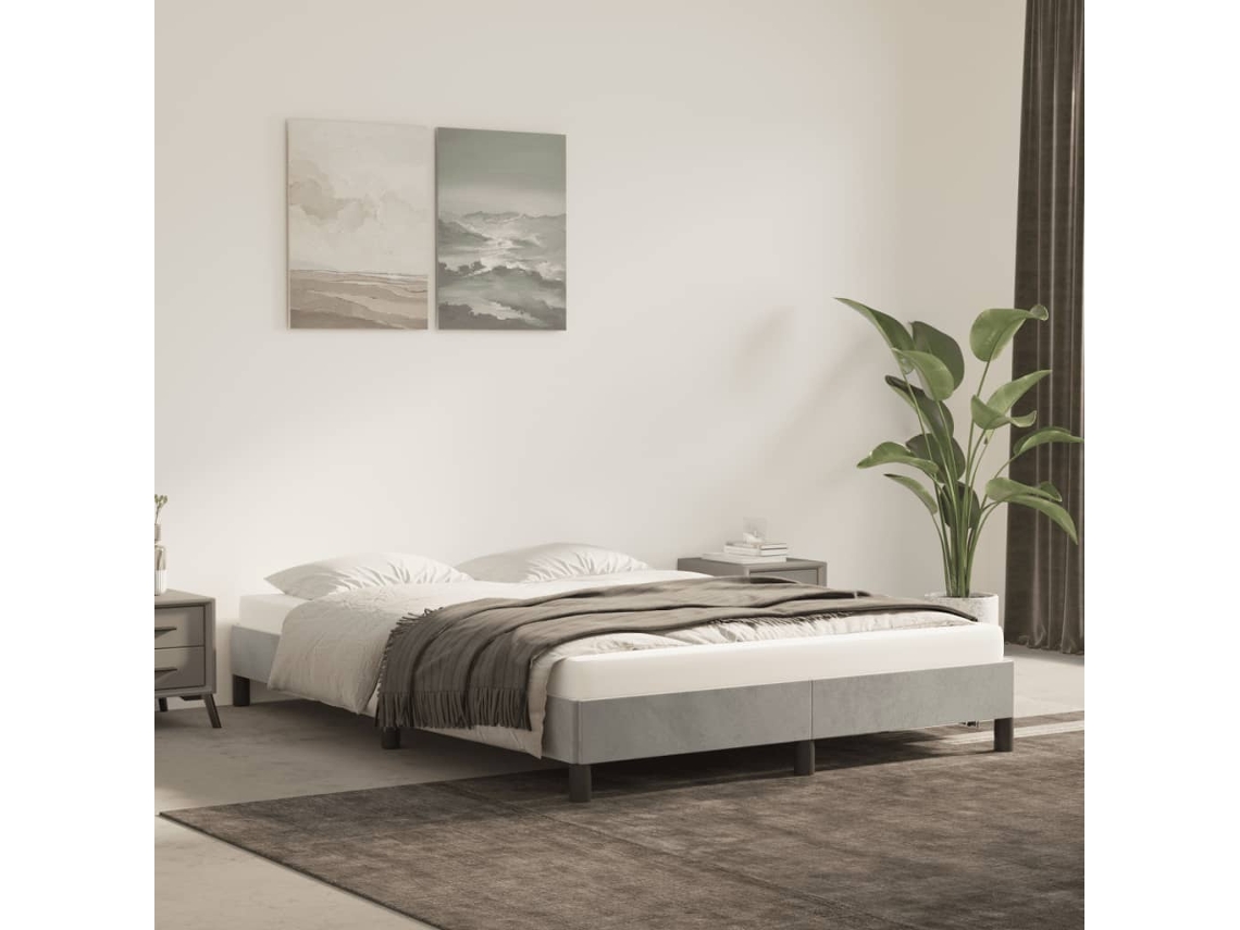 Vidaxl Estrutura De Cama Sem Colchão 140x190 Cm Veludo Cinzento-claro