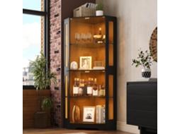 Vitrine De Canto Em Vidro De Segurança Com Quatro Níveis E Led De 165 Cm, Móvel Para Vinho Moderno Para Decoração E Garrafas