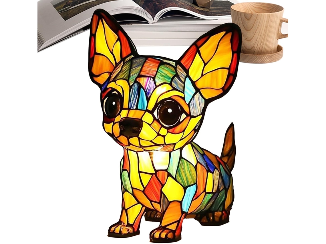 Abajur De Mesa Led Em Formato Cachorro, Com Tampo Resina Tingida.