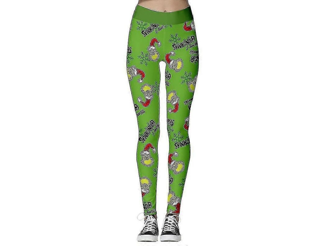 Calcinha Legging Feminina De Natal Com Estampa De Grinch E Flocos De Neve Cintura Alta Tamanhos S-xl A