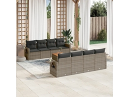 Vidaxl 9 Pcs Conjunto Sofás P/ Jardim Com Almofadões Vime Pe Cinzento