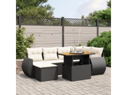 Vidaxl 7 Pcs Conjunto De Sofás P/ Jardim C/ Almofadões Vime Pe Preto