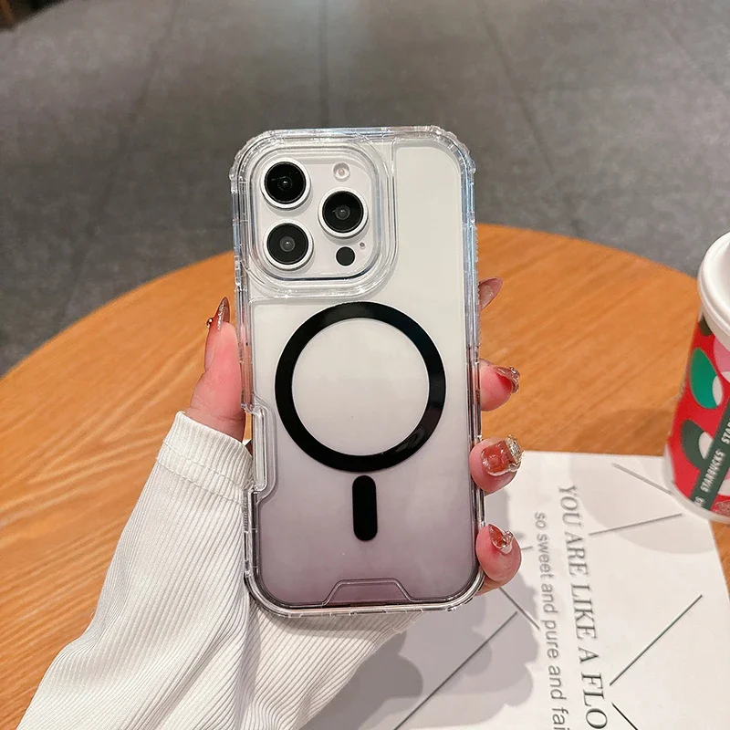 (cinza, Iphone 14 Pro) Capa Protetora 3 Em 1 Com Efeito Degradê, Compatível Com Carregamento Sem Fio Magsafe E À Prova De Choque.