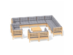 Conjunto de 13 Garden Lounge com Almofadões Cinza Pinho Maciço MAISON EXCLUSIVE