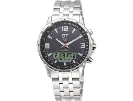 Relógio masculino prata aço inoxidável profissional controlado por rádio Egs-11551-21M ETT ECO TECH TIME