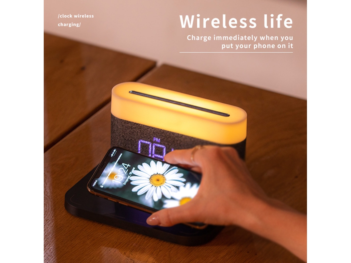 Despertador Com Carregador Sem Fio 3 Em 1 E Luz Noturna Ajustável Alimentação Usb Preto SUNNY SPACES