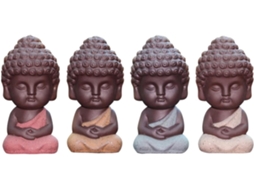 Conjunto de 4 Esculturas Clássicas Buda em Cerâmica. Símbolos Poderosos para Casa e Dormitório CHABERLU