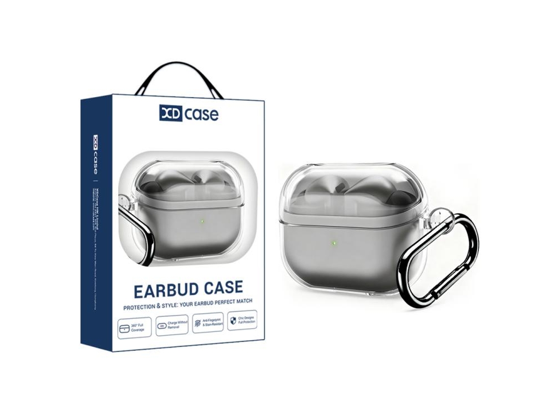 Capa Protetora Halinuia Tpu Transparente Modelo Bg3 (compatível Galaxy Buds3/3 Pro/3 Fe, Gancho Metálico Prateado)